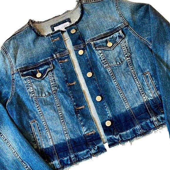 Ann Taylor Loft Medium Women's Distressed Cropped Jean Jacket - Picture 4 of 8